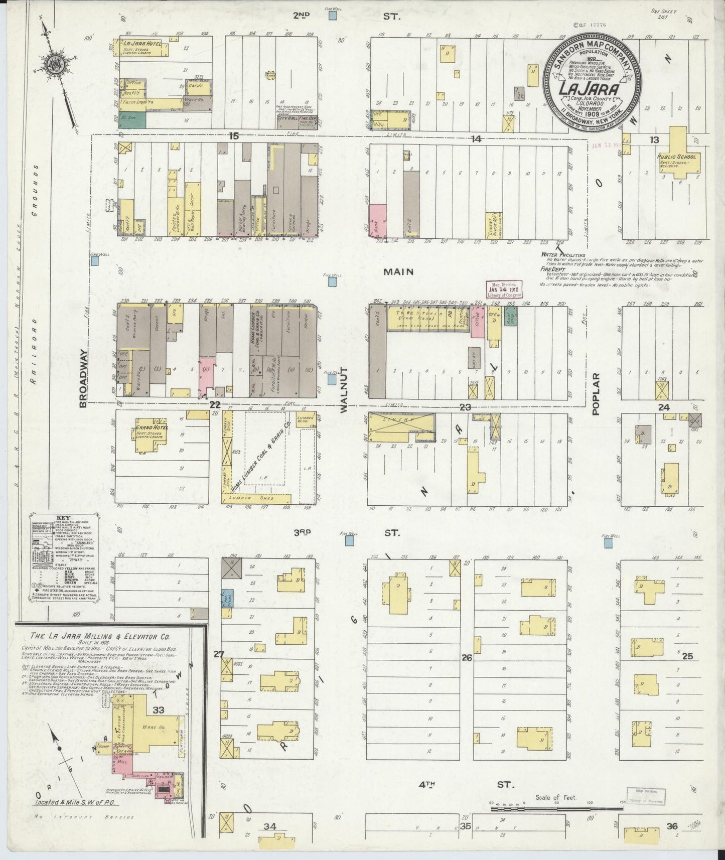 Sanborn Fire Insurance Map from La Jara, Conejos County, Colorado (1909), Sheet #0001 - Historic Sanborn Fire Insurance Map Print, vintage old map wall art, antique decor, genealogy gift, Colorado Colorado map
