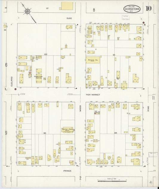Sanborn Fire Insurance Map from Georgetown, Georgetown County, South Carolina (1913), Sheet #0010 - Historic Sanborn Fire Insurance Map Print, vintage old map wall art, antique decor, genealogy gift, South Carolina South Carolina map
