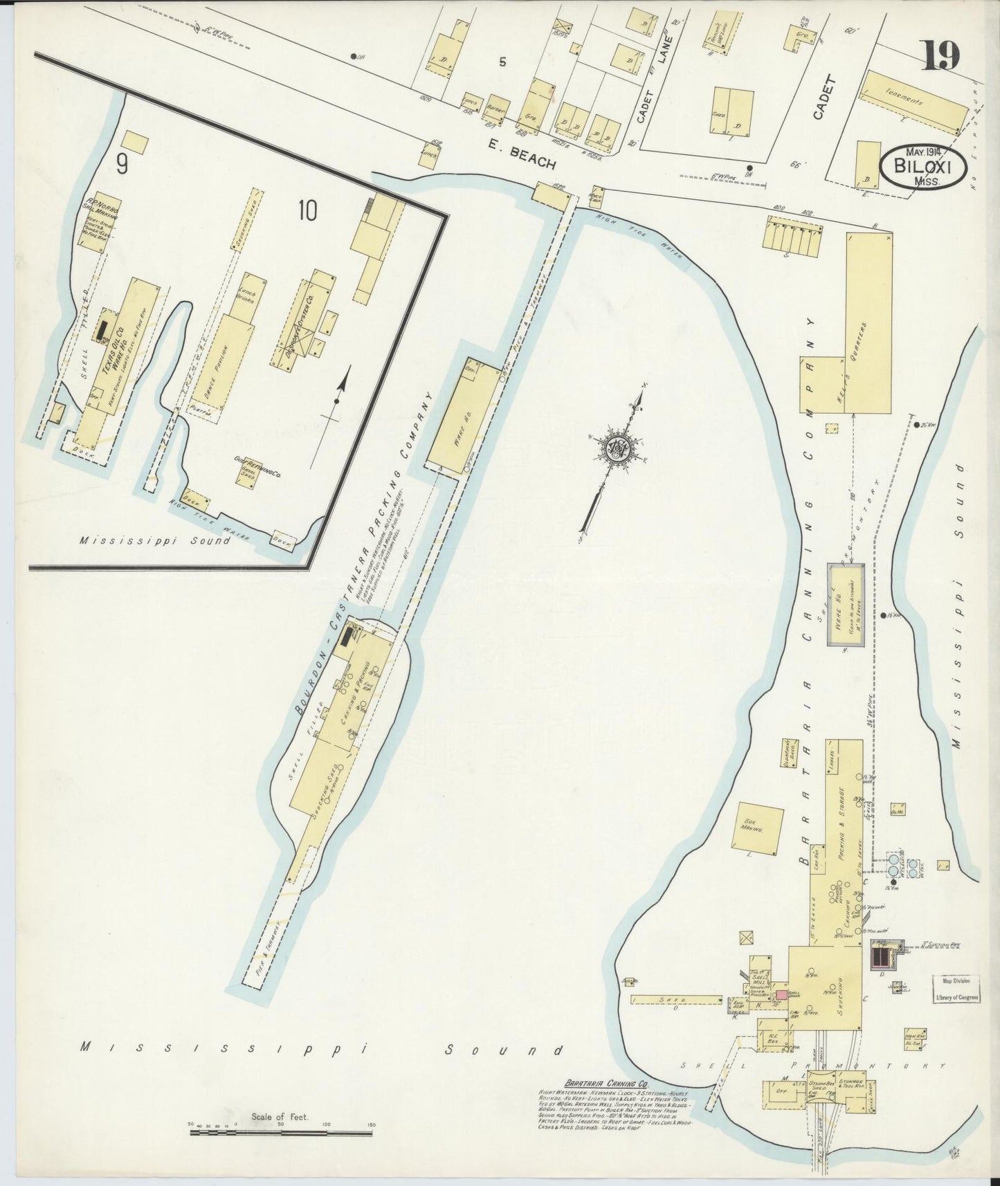 Sanborn Fire Insurance Map from Biloxi, Harrison County, Mississippi (1914), Sheet #0019 - Historic Sanborn Fire Insurance Map Print, vintage old map wall art, antique decor, genealogy gift, Mississippi Mississippi map