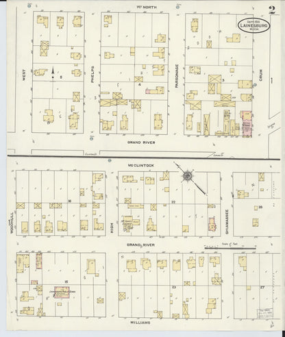 Sanborn Fire Insurance Map from Laingsburg, Shiawassee County, Michigan (1910), Sheet #0002 - Historic Sanborn Fire Insurance Map Print, vintage old map wall art, antique decor, genealogy gift, Michigan Michigan map