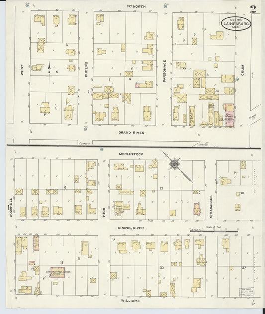 Sanborn Fire Insurance Map from Laingsburg, Shiawassee County, Michigan (1910), Sheet #0002 - Historic Sanborn Fire Insurance Map Print, vintage old map wall art, antique decor, genealogy gift, Michigan Michigan map