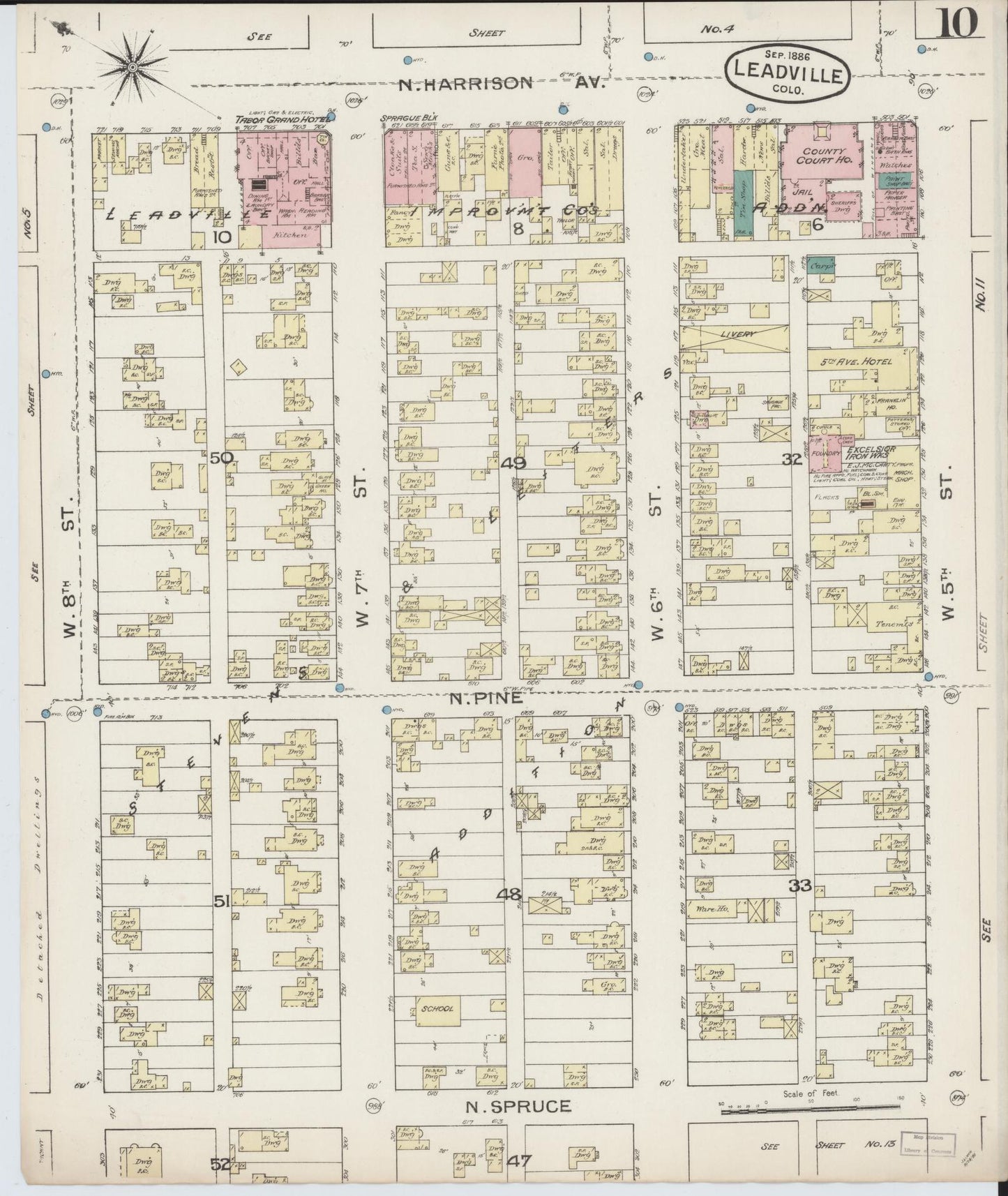 Sanborn Fire Insurance Map from Leadville, Lake County, Colorado (1886), Sheet #0010 - Complete Map Set gallery image, historic Sanborn map, vintage wall art, Colorado Colorado
