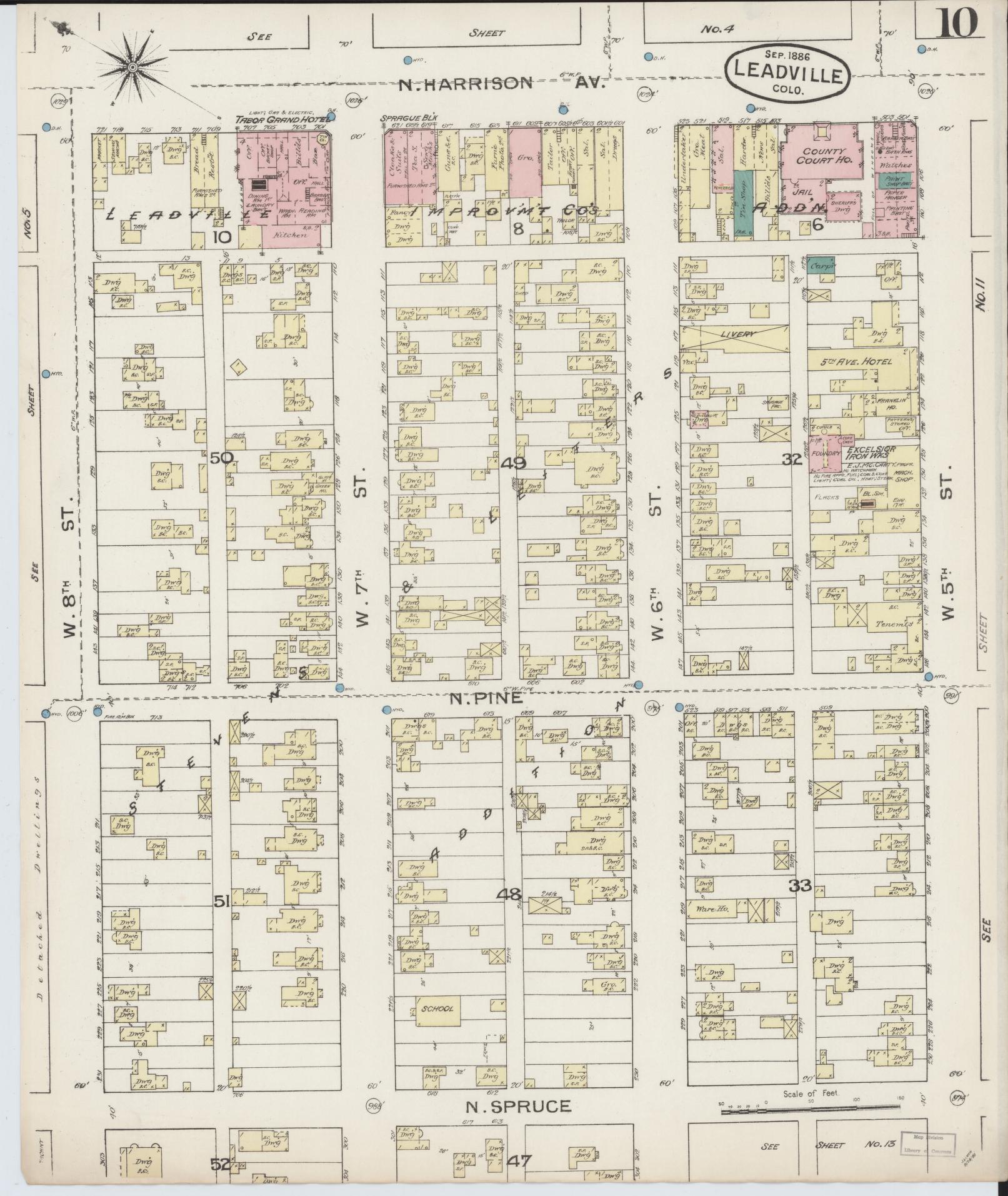 Sanborn Fire Insurance Map from Leadville, Lake County, Colorado (1886), Sheet #0010 - Complete Map Set gallery image, historic Sanborn map, vintage wall art, Colorado Colorado