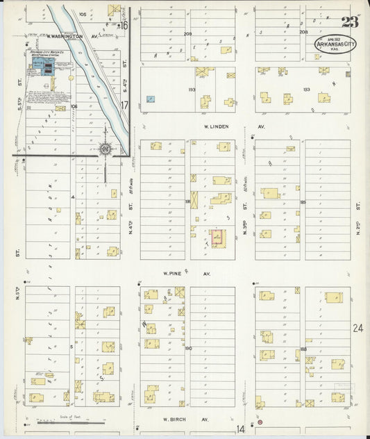 Sanborn Fire Insurance Map from Arkansas City, Cowley County, Kansas (1912), Sheet #0023 - Historic Sanborn Fire Insurance Map Print, vintage old map wall art, antique decor, genealogy gift, Arkansas Arkansas map