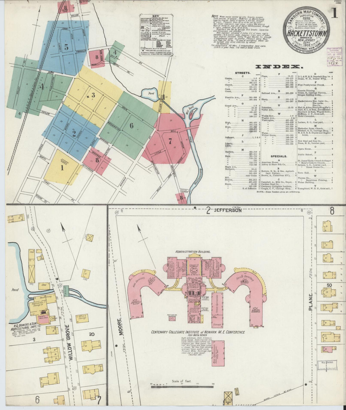 Sanborn Fire Insurance Map from Hackettstown, Warren County, New Jersey (1902), Sheet #0001 - Historic Sanborn Fire Insurance Map Print, vintage old map wall art, antique decor, genealogy gift, New Jersey New Jersey map