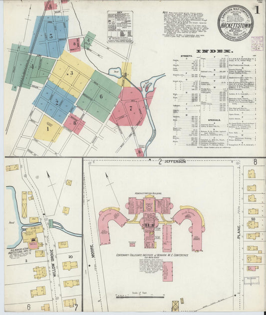 Sanborn Fire Insurance Map from Hackettstown, Warren County, New Jersey (1902), Sheet #0001 - Historic Sanborn Fire Insurance Map Print, vintage old map wall art, antique decor, genealogy gift, New Jersey New Jersey map