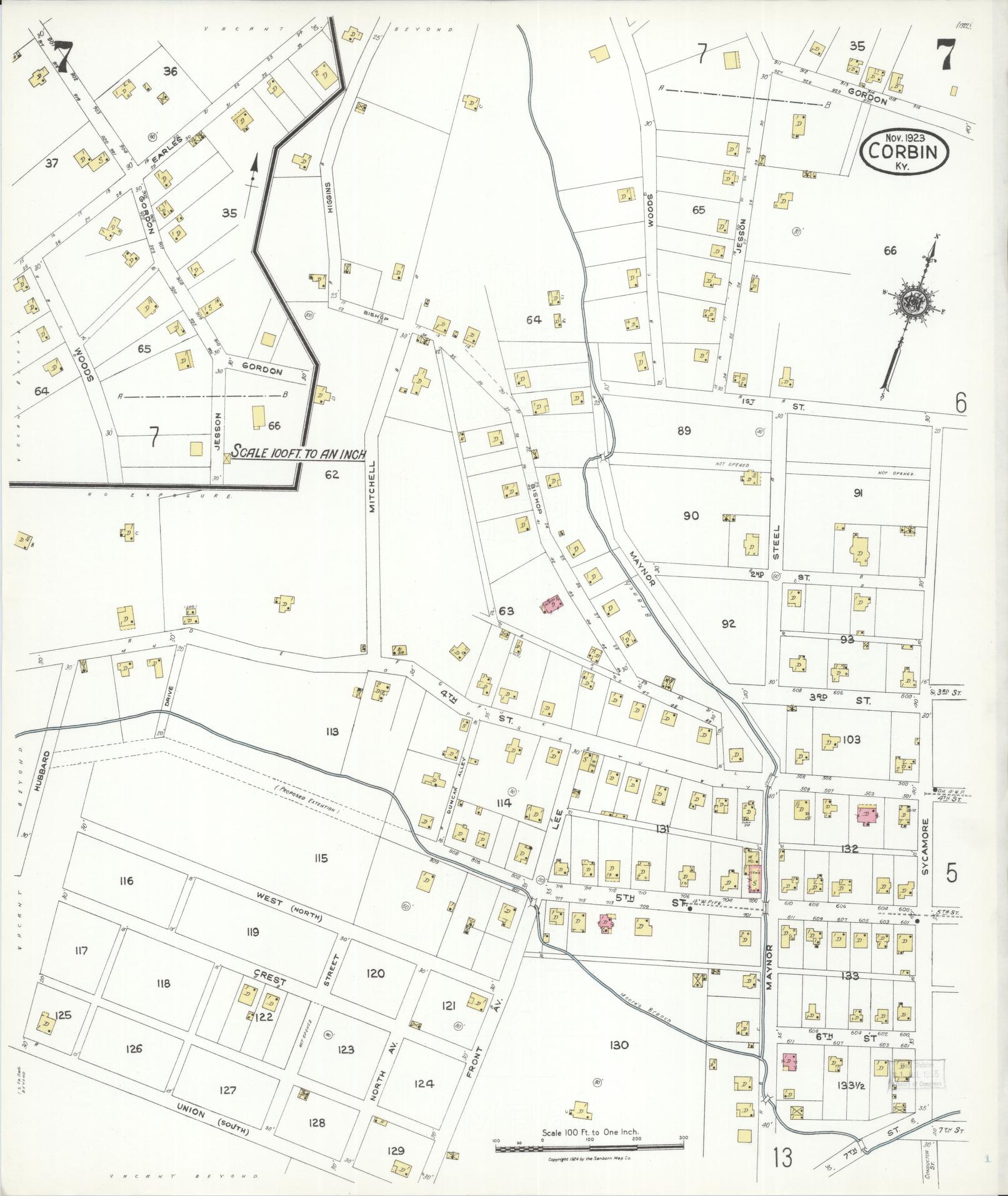 Sanborn Fire Insurance Map from Corbin, Knox and Whitley Counties, Kentucky (1923), Sheet #0007 - Complete Map Set gallery image, historic Sanborn map, vintage wall art, Kentucky Kentucky