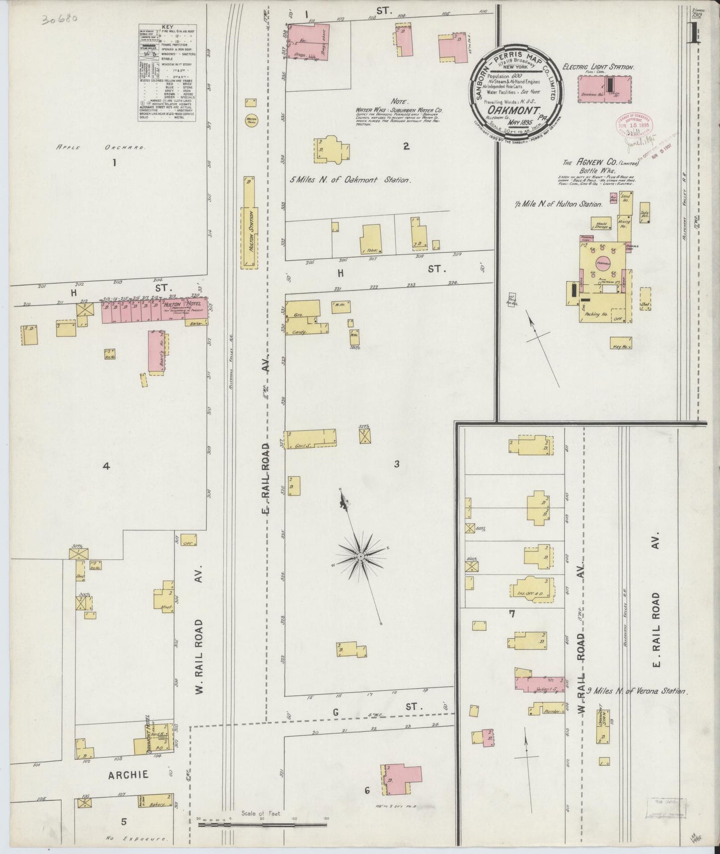 Sanborn Fire Insurance Map from Oakmont, Allegheny County, Pennsylvania (1895), Sheet #0001 - Complete Map Set gallery image, historic Sanborn map, vintage wall art, Pennsylvania Pennsylvania