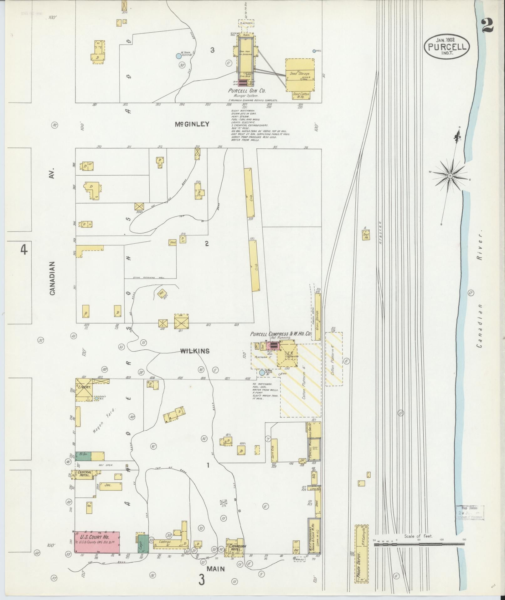 Sanborn Fire Insurance Map from Purcell, McClain County, Oklahoma (1902), Sheet #0002 - Complete Map Set gallery image, historic Sanborn map, vintage wall art, Oklahoma Oklahoma