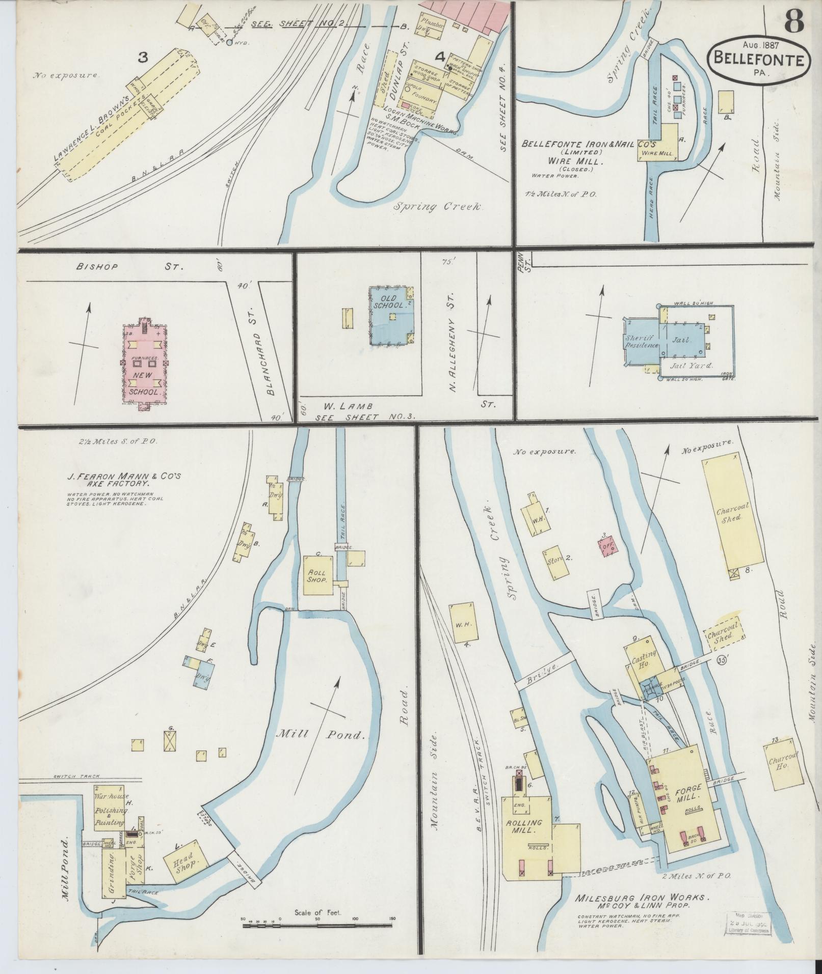 Sanborn Fire Insurance Map from Bellefonte, Centre County, Pennsylvania (1887), Sheet #0008 - Historic Sanborn Fire Insurance Map Print, vintage old map wall art, antique decor, genealogy gift, Pennsylvania Pennsylvania map