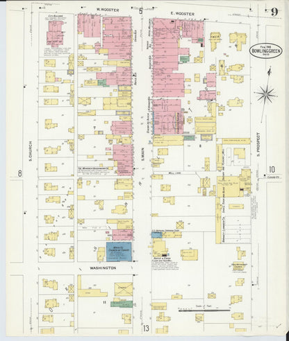 Sanborn Fire Insurance Map from Bowling Green, Wood County, Ohio (1908), Sheet #0009 - Complete Map Set gallery image, historic Sanborn map, vintage wall art, Ohio Ohio