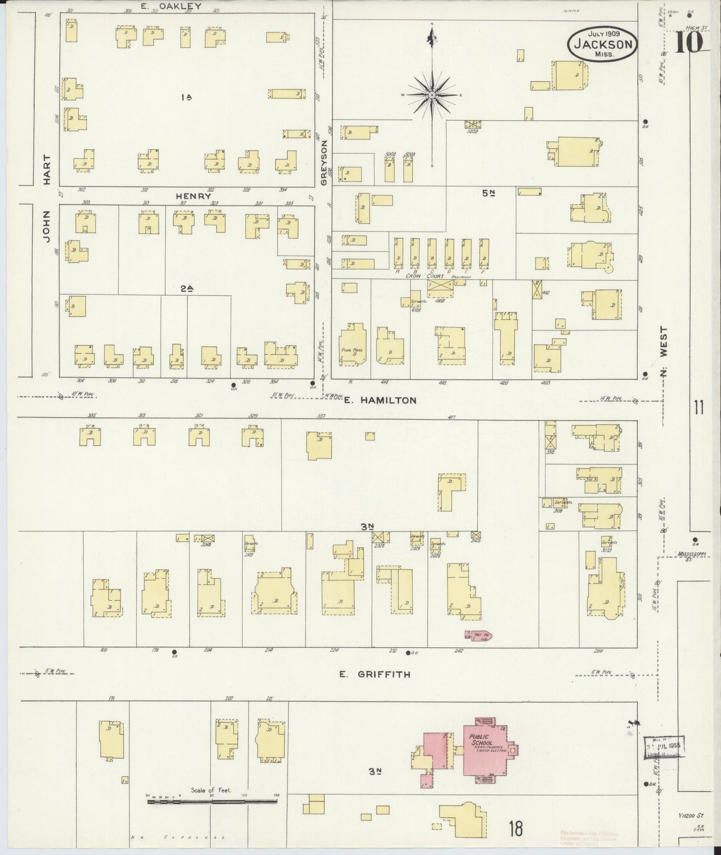 Sanborn Fire Insurance Map from Jackson, Hinds County, Mississippi (1909), Sheet #0010 - Complete Map Set gallery image, historic Sanborn map, vintage wall art, Mississippi Mississippi