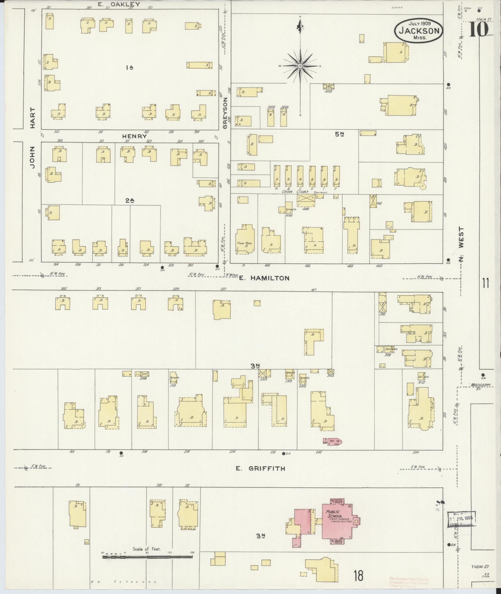 Sanborn Fire Insurance Map from Jackson, Hinds County, Mississippi (1909), Sheet #0010 - Complete Map Set gallery image, historic Sanborn map, vintage wall art, Mississippi Mississippi
