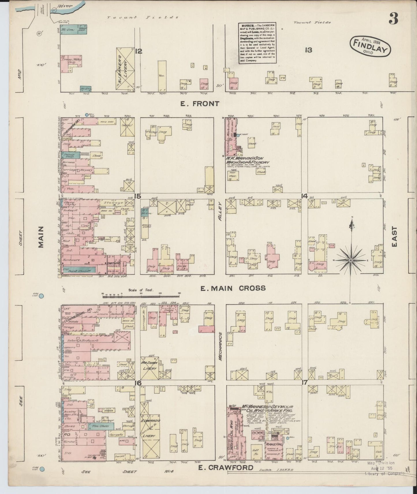 Sanborn Fire Insurance Map from Findlay, Hancock County, Ohio (1884), Sheet #0003 - Historic Sanborn Fire Insurance Map Print, vintage old map wall art, antique decor, genealogy gift, Ohio Ohio map