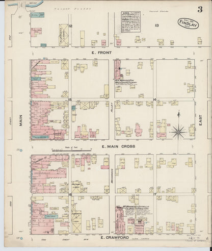 Sanborn Fire Insurance Map from Findlay, Hancock County, Ohio (1884), Sheet #0003 - Historic Sanborn Fire Insurance Map Print, vintage old map wall art, antique decor, genealogy gift, Ohio Ohio map