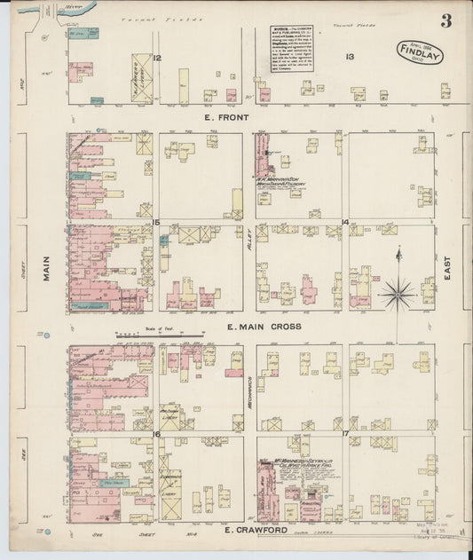 Sanborn Fire Insurance Map from Findlay, Hancock County, Ohio (1884), Sheet #0003 - Historic Sanborn Fire Insurance Map Print, vintage old map wall art, antique decor, genealogy gift, Ohio Ohio map