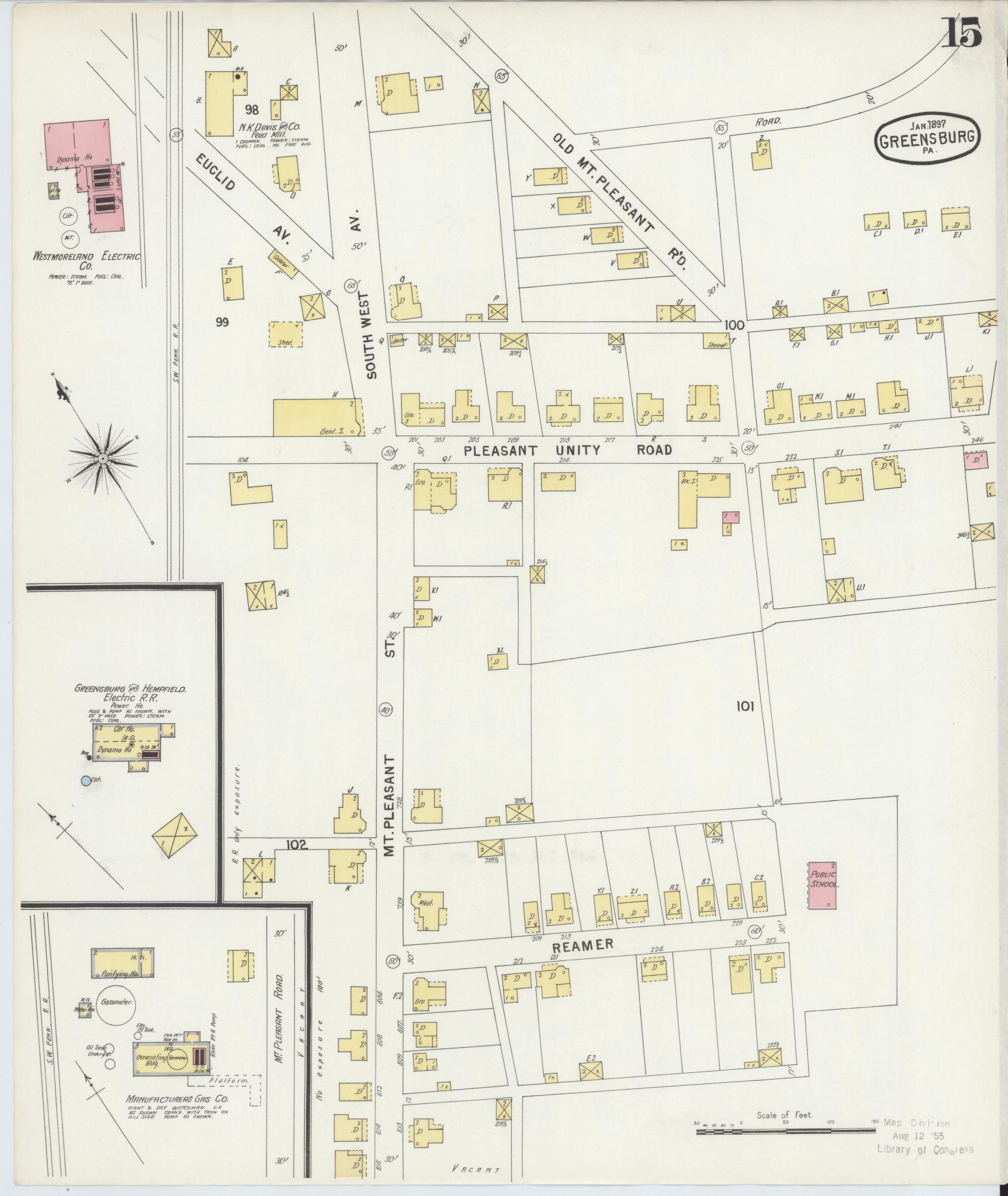 Sanborn Fire Insurance Map from Greensburg, Westmoreland County, Pennsylvania (1897), Sheet #0015 - Historic Sanborn Fire Insurance Map Print, vintage old map wall art, antique decor, genealogy gift, Pennsylvania Pennsylvania map