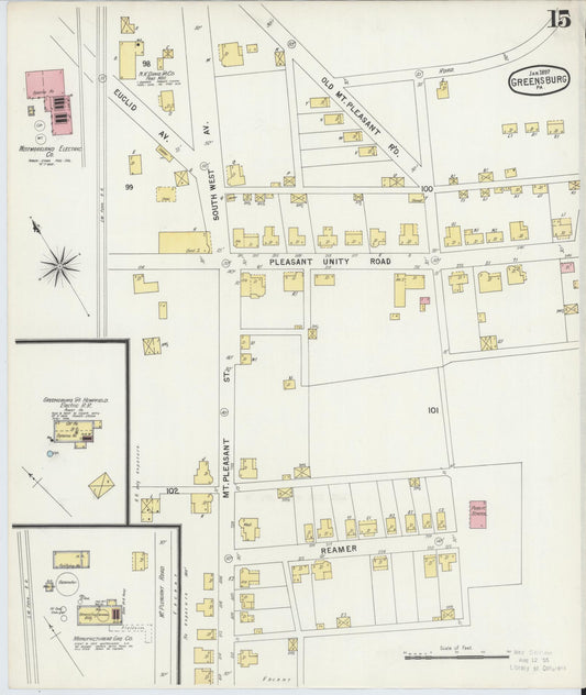 Sanborn Fire Insurance Map from Greensburg, Westmoreland County, Pennsylvania (1897), Sheet #0015 - Historic Sanborn Fire Insurance Map Print, vintage old map wall art, antique decor, genealogy gift, Pennsylvania Pennsylvania map