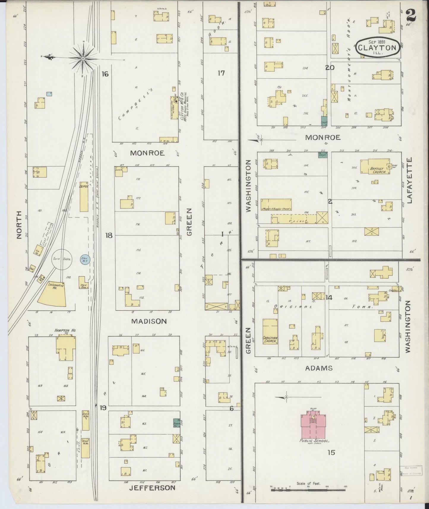 Sanborn Fire Insurance Map from Clayton, Adams County, Illinois (1893), Sheet #0002 - Complete Map Set gallery image, historic Sanborn map, vintage wall art, Illinois Illinois