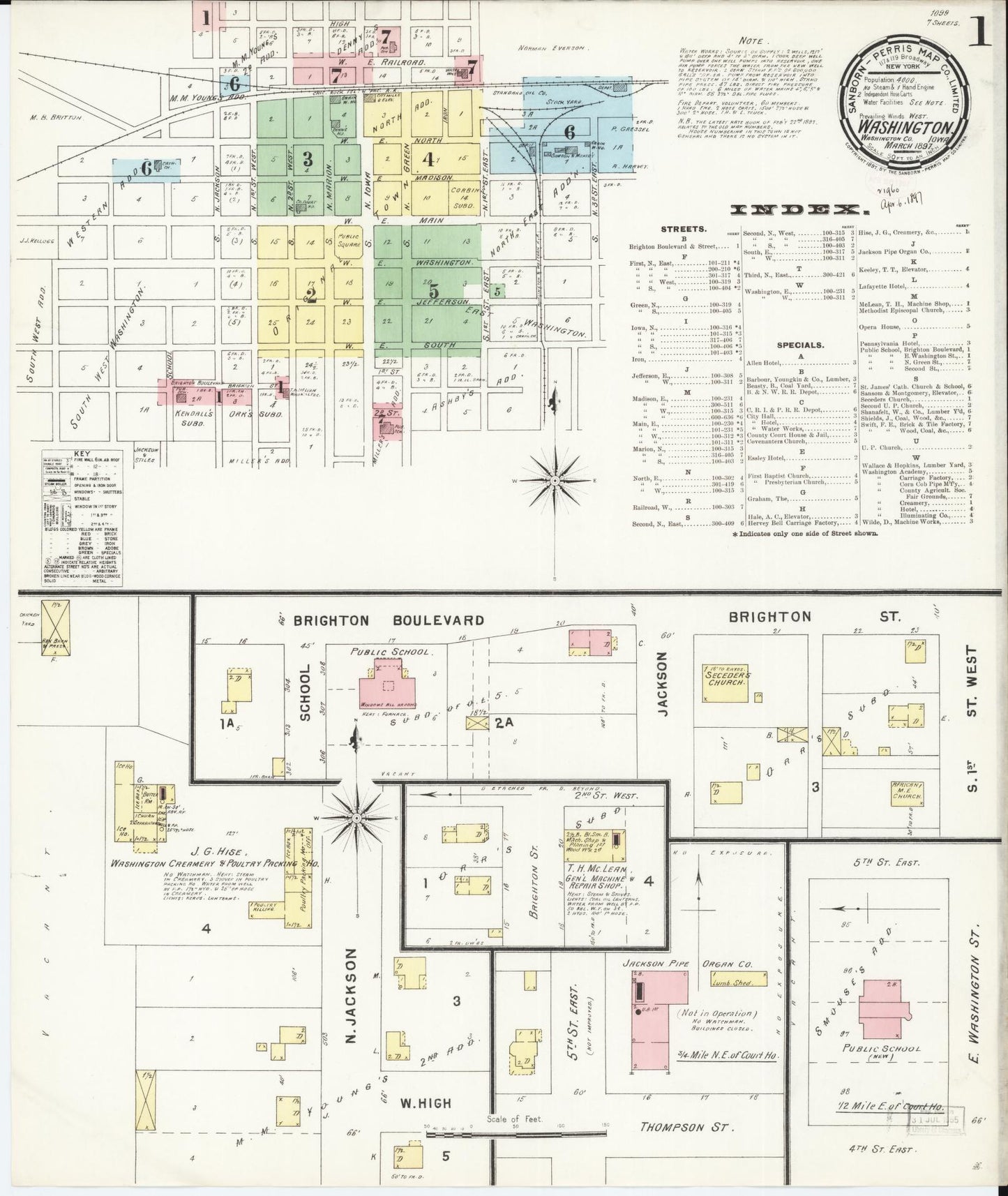 Sanborn Fire Insurance Map from Washington, Washington County, Iowa (1897), Sheet #0001 - Historic Sanborn Fire Insurance Map Print, vintage old map wall art