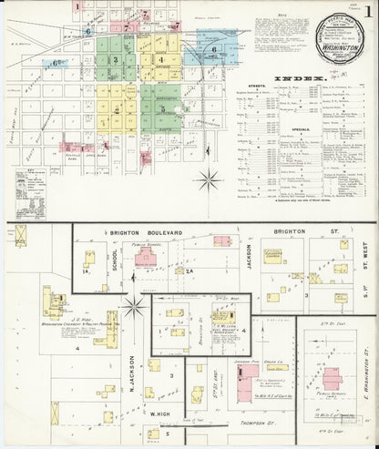 Sanborn Fire Insurance Map from Washington, Washington County, Iowa (1897), Sheet #0001 - Historic Sanborn Fire Insurance Map Print, vintage old map wall art