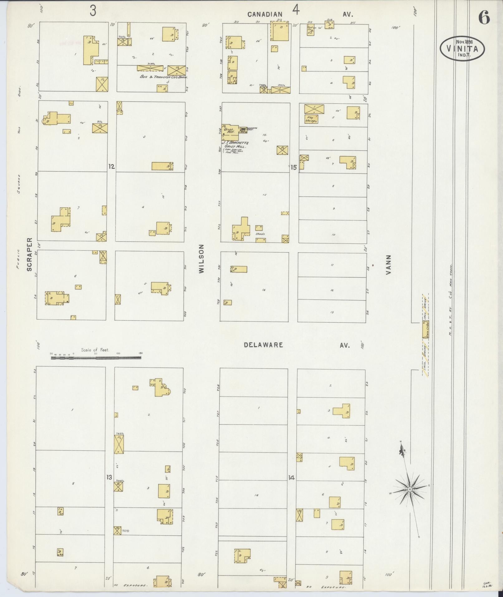 Sanborn Fire Insurance Map from Vinita, Craig County, Oklahoma (1898), Sheet #0006 - Historic Sanborn Fire Insurance Map Print, vintage old map wall art, antique decor, genealogy gift, Oklahoma Oklahoma map