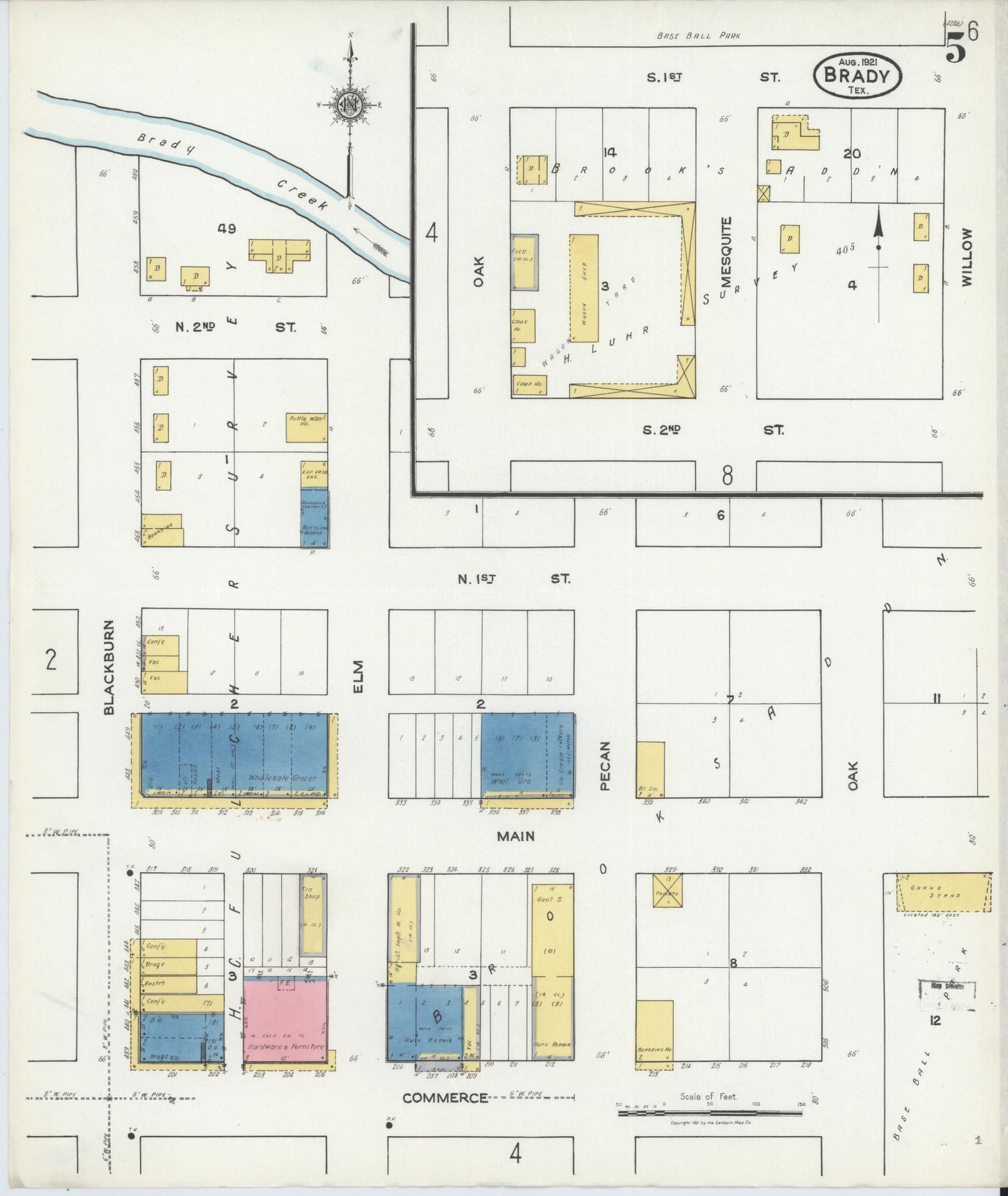 Sanborn Fire Insurance Map from Brady, McCulloch County, Texas (1921), Sheet #0005 - Historic Sanborn Fire Insurance Map Print, vintage old map wall art, antique decor, genealogy gift, Texas Texas map