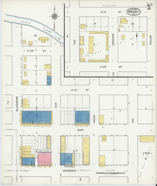 Sanborn Fire Insurance Map from Brady, McCulloch County, Texas (1921), Sheet #0005 - Historic Sanborn Fire Insurance Map Print, vintage old map wall art, antique decor, genealogy gift, Texas Texas map