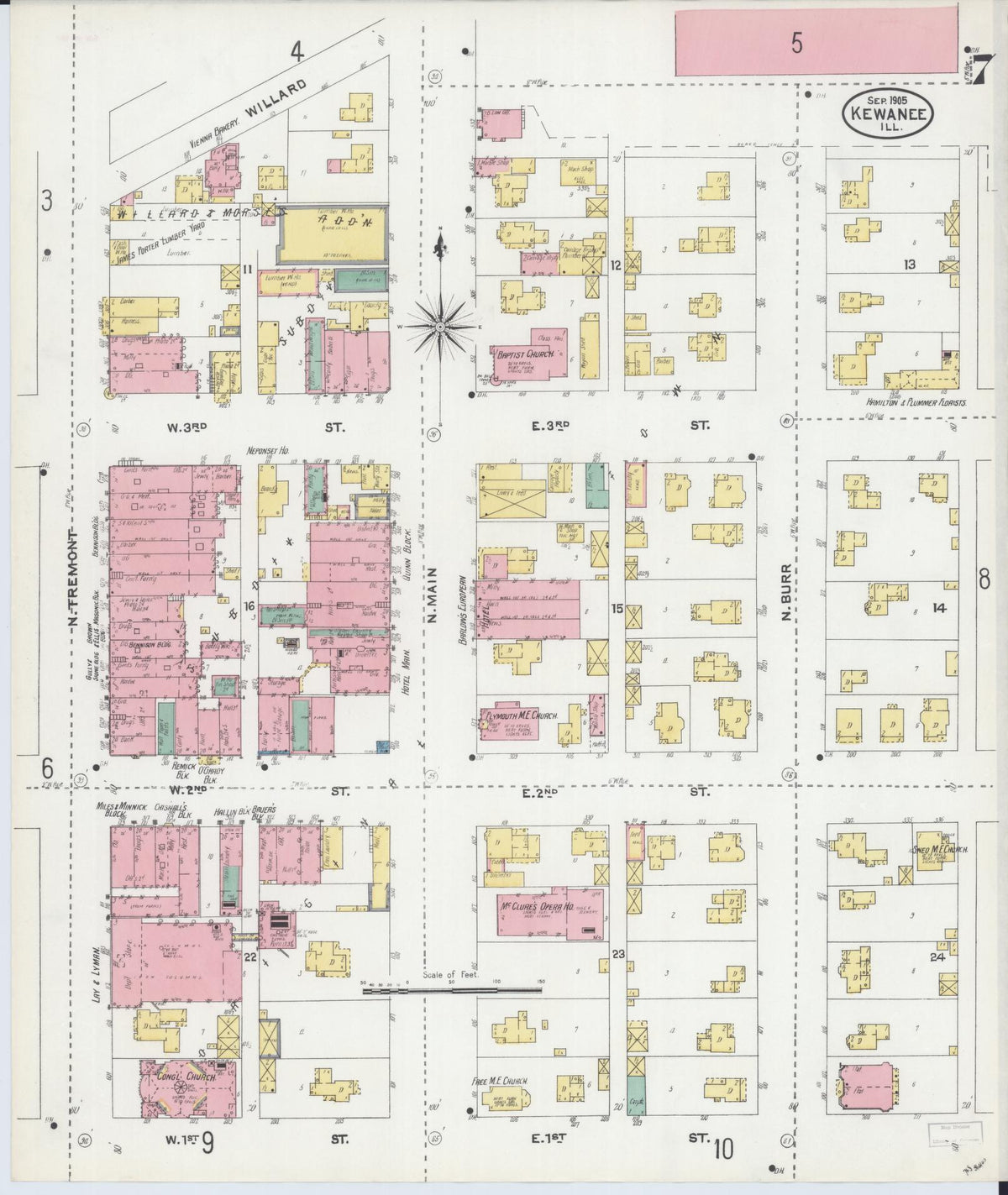Sanborn Fire Insurance Map from Kewanee, Henry County, Illinois (1905), Sheet #0007 - Historic Sanborn Fire Insurance Map Print, vintage old map wall art, antique decor, genealogy gift, Illinois Illinois map
