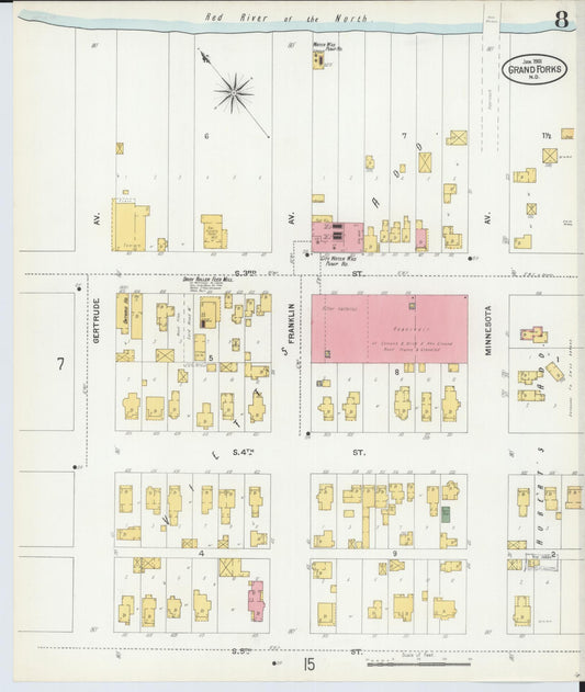 Sanborn Fire Insurance Map from Grand Forks, Grand Forks County, North Dakota (1901), Sheet #0008 - Historic Sanborn Fire Insurance Map Print, vintage old map wall art, antique decor, genealogy gift, North Dakota North Dakota map