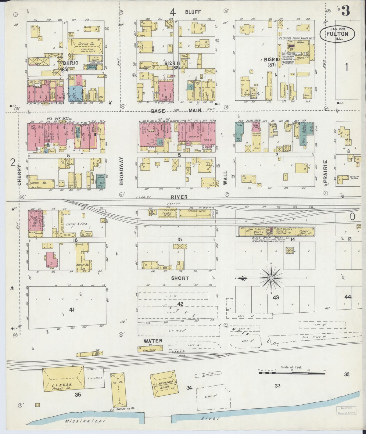 Sanborn Fire Insurance Map from Fulton, Whiteside County, Illinois (1903), Sheet #0003 - Historic Sanborn Fire Insurance Map Print, vintage old map wall art, antique decor, genealogy gift, Illinois Illinois map