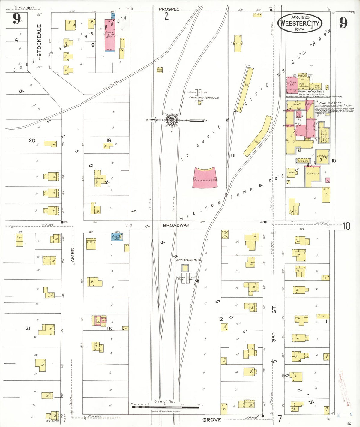 Sanborn Fire Insurance Map from Webster City, Hamilton County, Iowa (1923), Sheet #0009 - Historic Sanborn Fire Insurance Map Print, vintage old map wall art