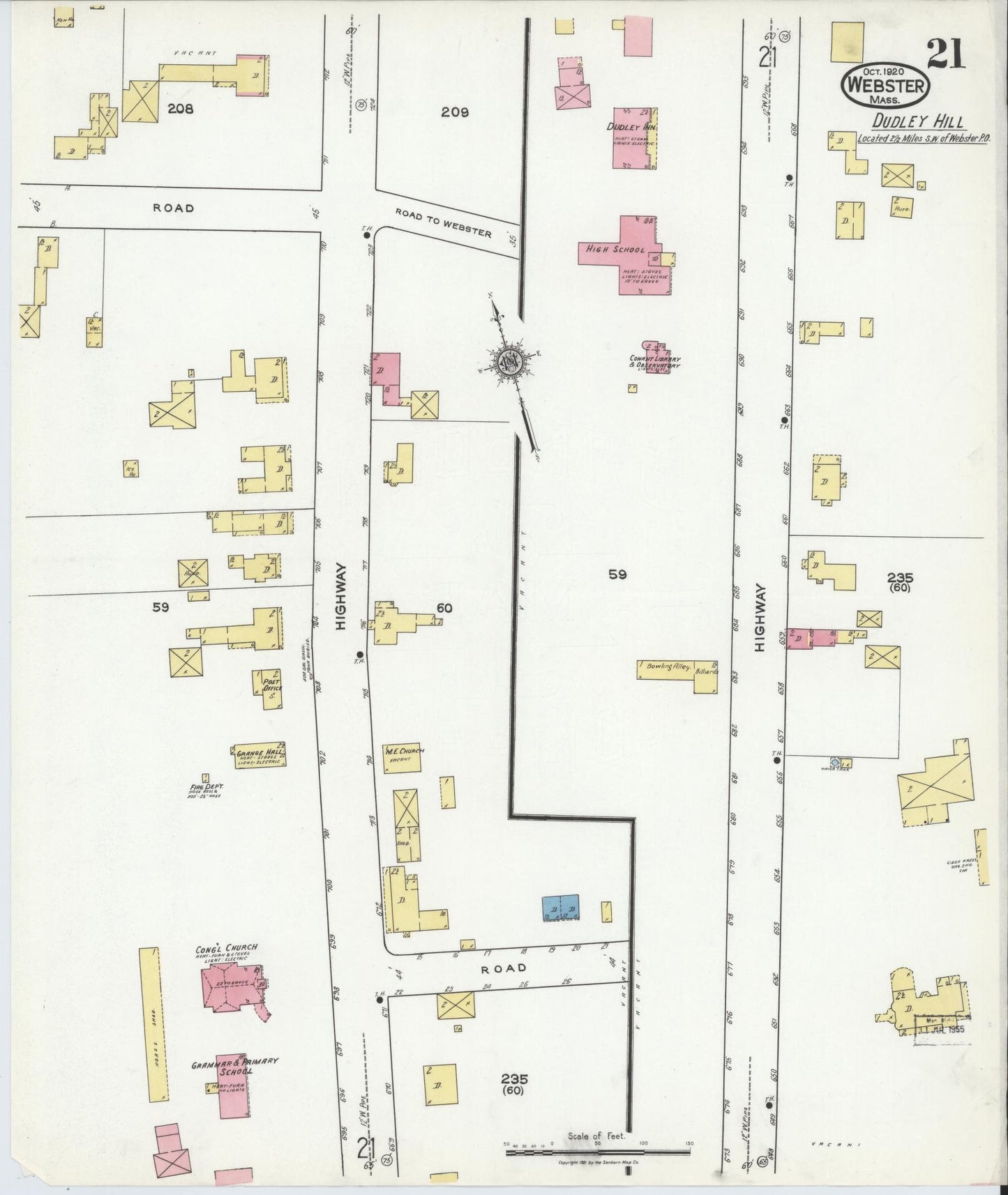Sanborn Fire Insurance Map from Webster, Worcester County, Massachusetts (1920), Sheet #0021 - Complete Map Set gallery image, historic Sanborn map, vintage wall art, Massachusetts Massachusetts