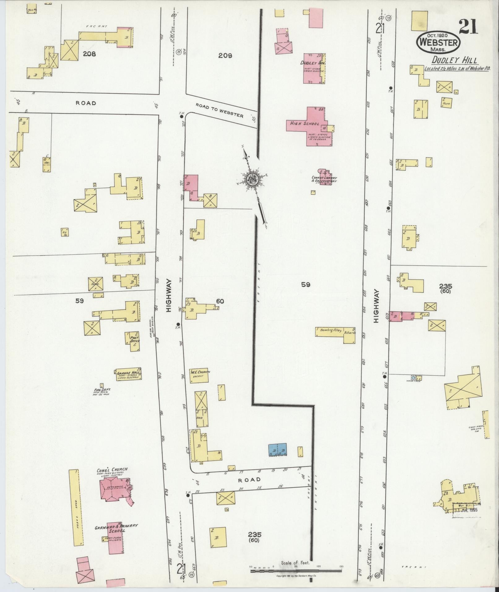 Sanborn Fire Insurance Map from Webster, Worcester County, Massachusetts (1920), Sheet #0021 - Complete Map Set gallery image, historic Sanborn map, vintage wall art, Massachusetts Massachusetts