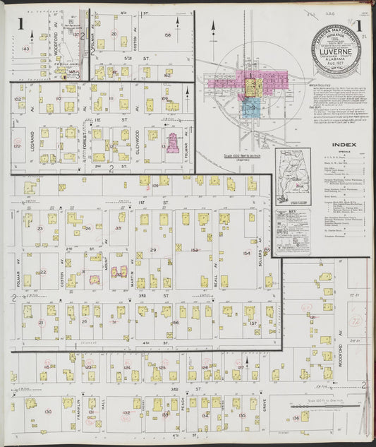 Sanborn Fire Insurance Map from Luverne, Crenshaw County, Alabama (1927), Sheet #0001 - Complete Map Set gallery image, historic Sanborn map, vintage wall art, Alabama Alabama