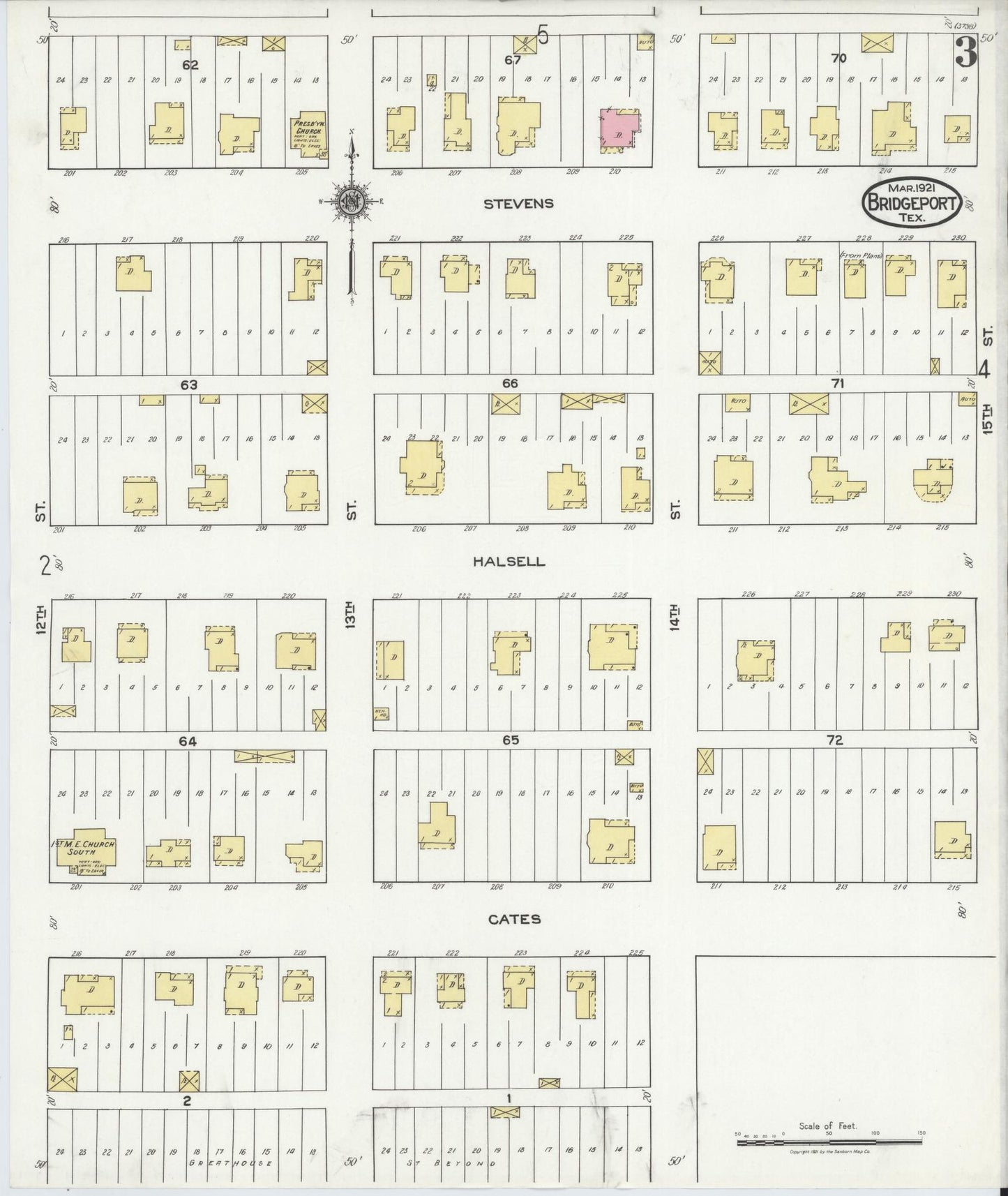 Sanborn Fire Insurance Map from Bridgeport, Wise County, Texas (1921), Sheet #0003 - Historic Sanborn Fire Insurance Map Print, vintage old map wall art, antique decor, genealogy gift, Texas Texas map
