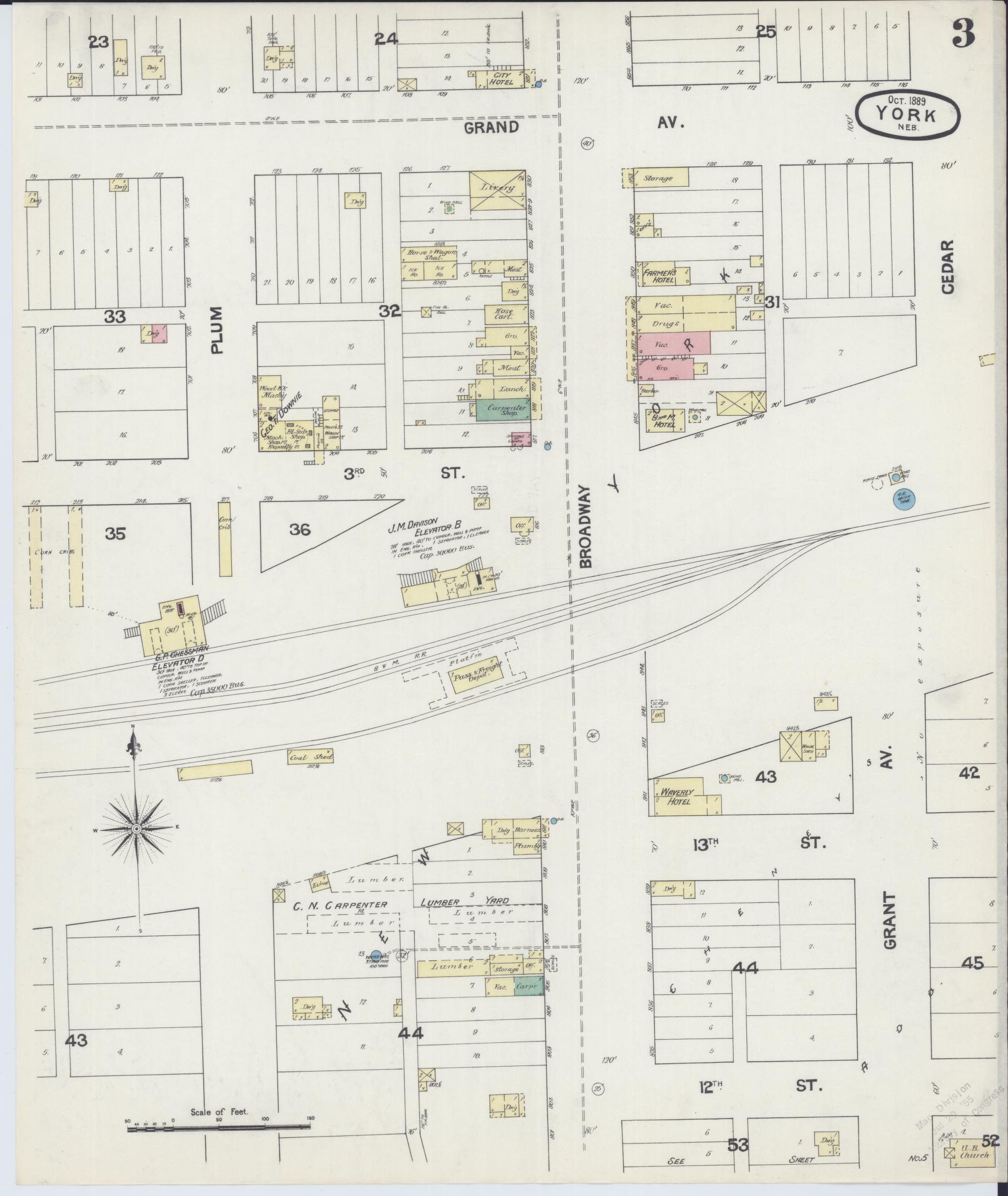 Sanborn Fire Insurance Map from York, York County, Nebraska (1889), Sheet #0003 - Historic Sanborn Fire Insurance Map Print, vintage old map wall art, antique decor, genealogy gift, Nebraska Nebraska map