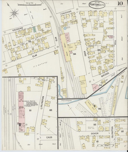 Sanborn Fire Insurance Map from Portsmouth, Rockingham County, New Hampshire (1887), Sheet #0010 - Historic Sanborn Fire Insurance Map Print, vintage old map wall art, antique decor, genealogy gift, New Hampshire New Hampshire map