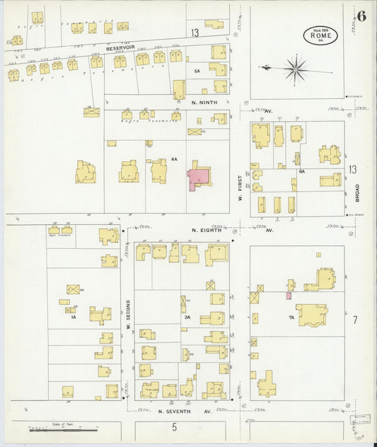 Sanborn Fire Insurance Map from Rome, Floyd County, Georgia (1909), Sheet #0006 - Historic Sanborn Fire Insurance Map Print, vintage old map wall art, antique decor, genealogy gift, Georgia Georgia map