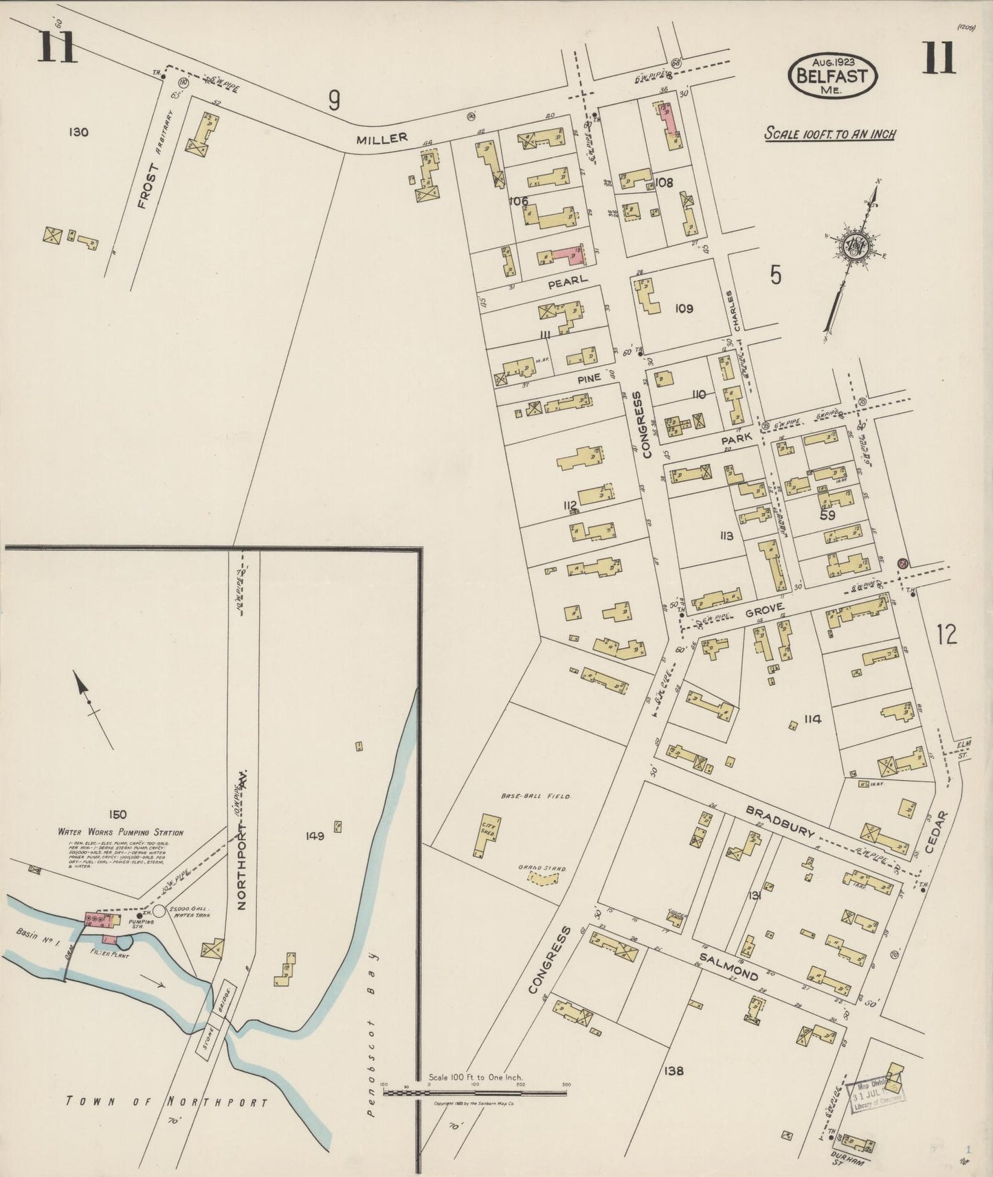 Sanborn Fire Insurance Map from Belfast, Waldo County, Maine (1923), Sheet #0011 - Complete Map Set gallery image, historic Sanborn map, vintage wall art, Maine Maine