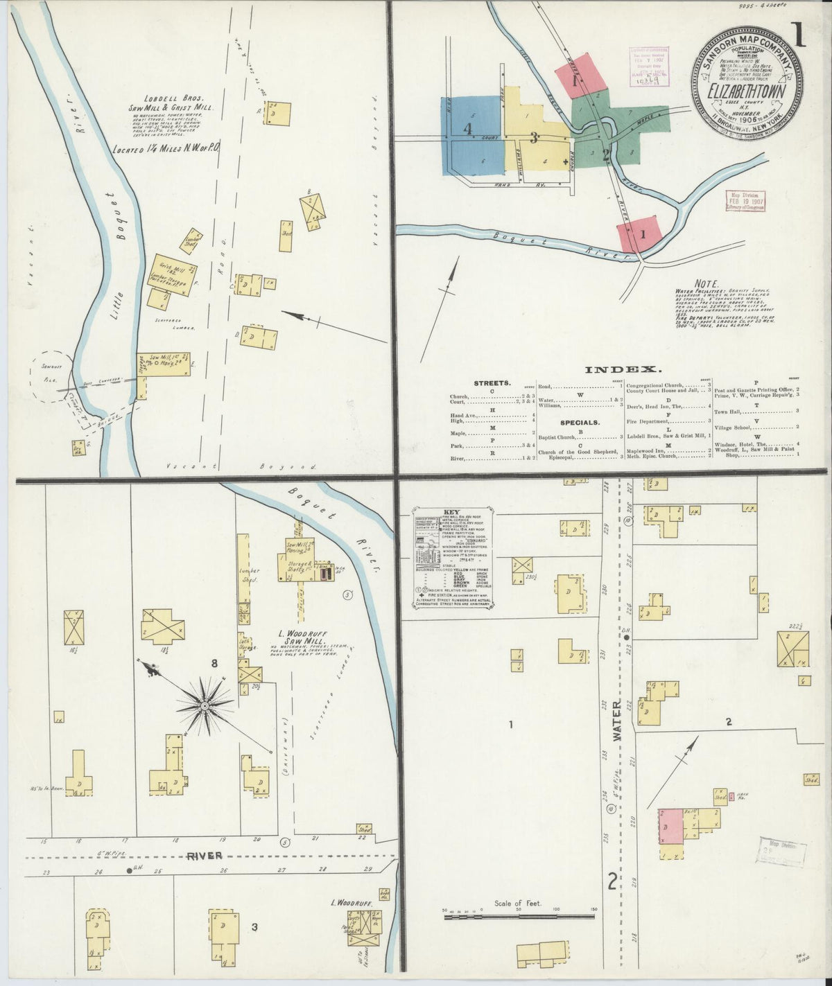 Sanborn Fire Insurance Map from Elizabethtown, Essex County, New York (1906), Sheet #0001 - Historic Sanborn Fire Insurance Map Print, vintage old map wall art, antique decor, genealogy gift, New York New York map
