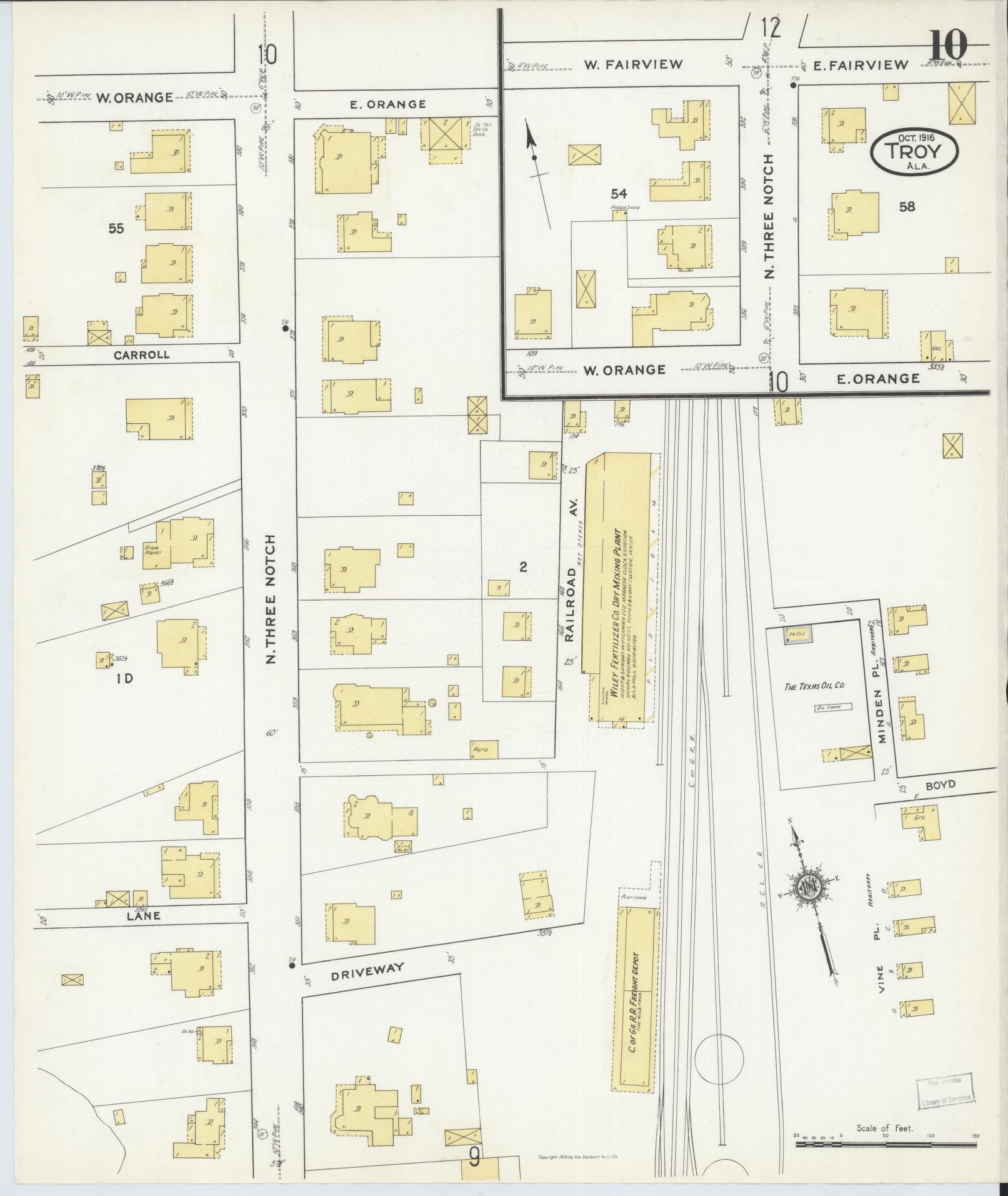 Sanborn Fire Insurance Map from Troy, Pike County, Alabama (1916), Sheet #0010 - Historic Sanborn Fire Insurance Map Print, vintage old map wall art, antique decor, genealogy gift, Alabama Alabama map