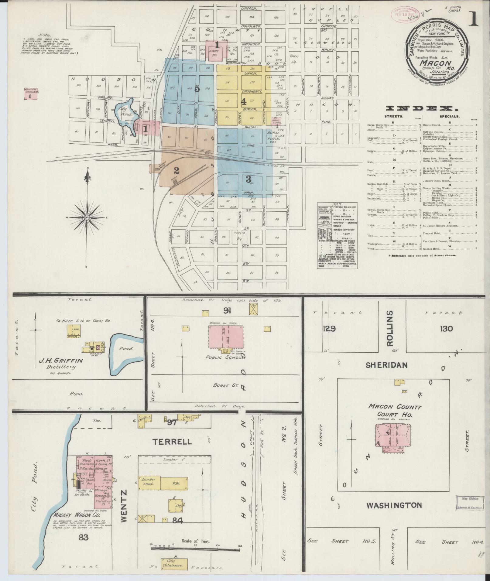 Sanborn Fire Insurance Map from Macon, Macon County, Missouri (1890), Sheet #0001 - Historic Sanborn Fire Insurance Map Print, vintage old map wall art, antique decor, genealogy gift, Missouri Missouri map