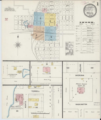 Sanborn Fire Insurance Map from Macon, Macon County, Missouri (1890), Sheet #0001 - Historic Sanborn Fire Insurance Map Print, vintage old map wall art, antique decor, genealogy gift, Missouri Missouri map