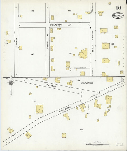 Sanborn Fire Insurance Map from Blakely, Early County, Georgia (1920), Sheet #0010 - Historic Sanborn Fire Insurance Map Print, vintage old map wall art, antique decor, genealogy gift, Georgia Georgia map