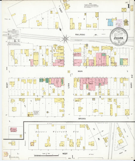 Sanborn Fire Insurance Map from Ossian, Winneshiek County, Iowa (1902), Sheet #0001 - Historic Sanborn Fire Insurance Map Print, vintage old map wall art