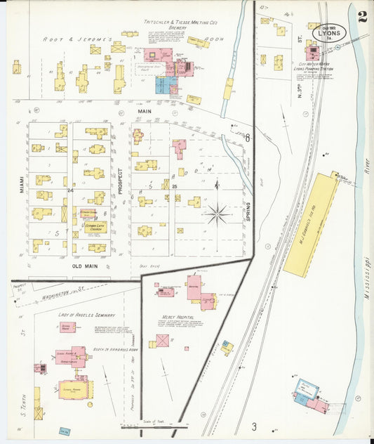 Sanborn Fire Insurance Map from Lyons, Clinton County, Iowa (1902), Sheet #0002 - Historic Sanborn Fire Insurance Map Print, vintage old map wall art