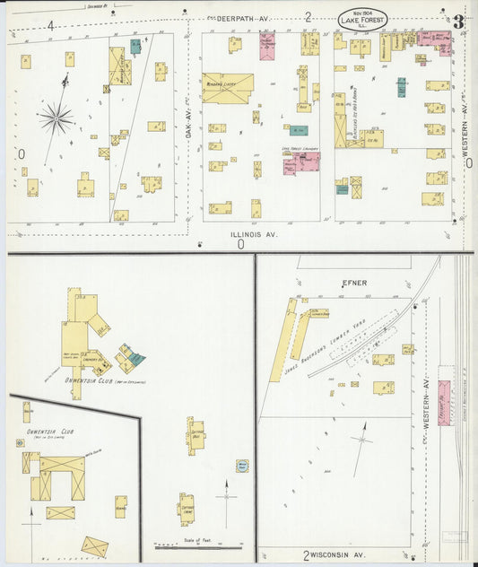 Sanborn Fire Insurance Map from Lake Forest, Lake County, Illinois (1904), Sheet #0003 - Historic Sanborn Fire Insurance Map Print, vintage old map wall art, antique decor, genealogy gift, Illinois Illinois map