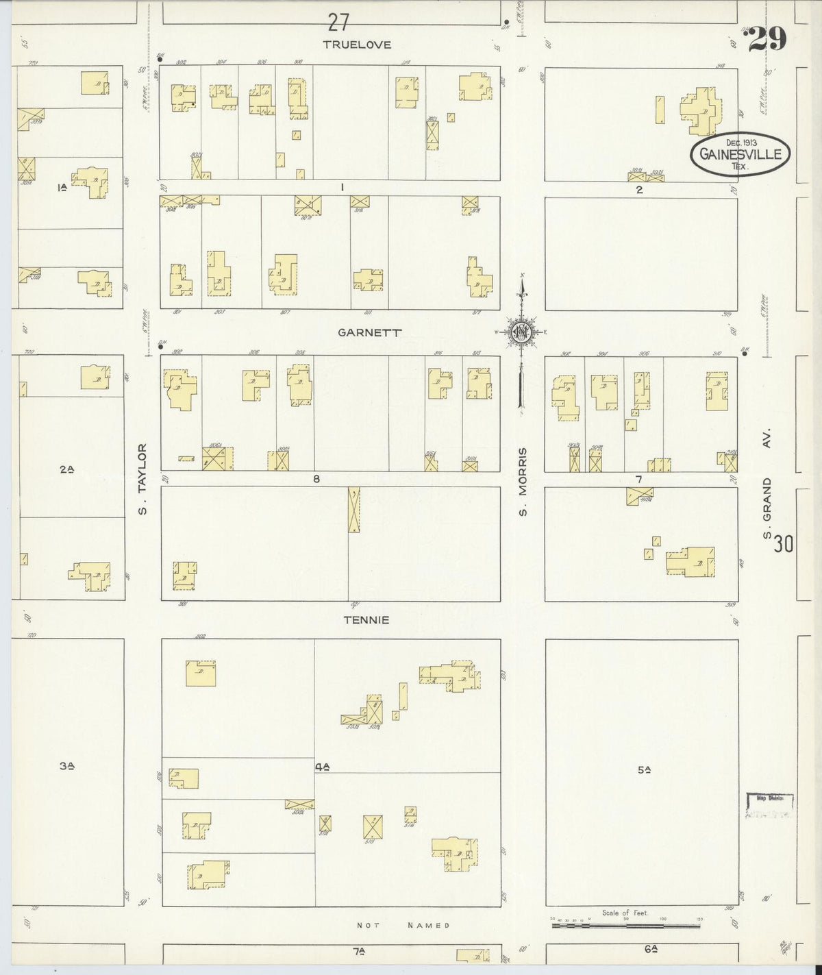 Sanborn Fire Insurance Map from Gainesville, Cooke County, Texas (1913), Sheet #0029 - Historic Sanborn Fire Insurance Map Print, vintage old map wall art, antique decor, genealogy gift, Texas Texas map