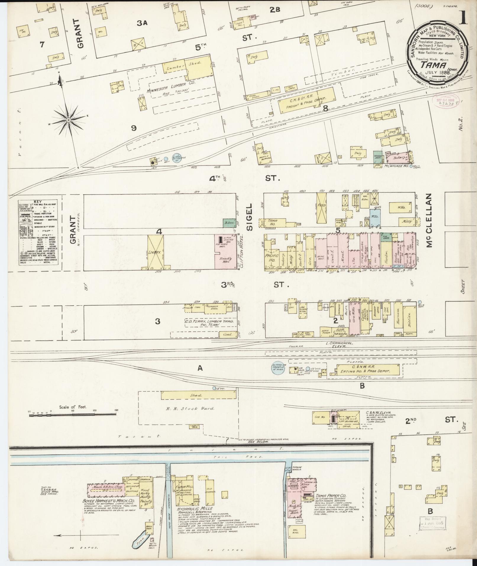 Sanborn Fire Insurance Map from Tama, Tama County, Iowa (1888), Sheet #0001 - Historic Sanborn Fire Insurance Map Print